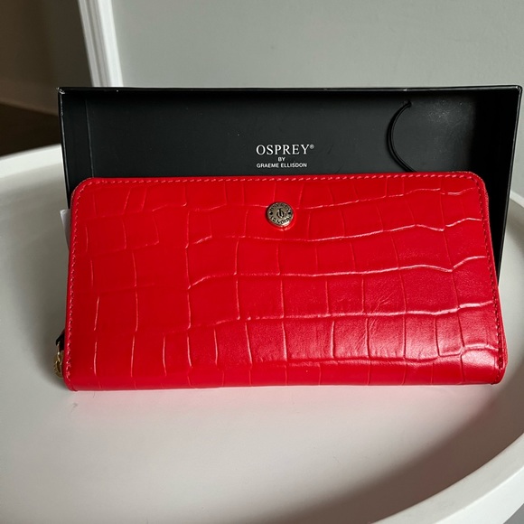 NWT Osprey Crock Red Leather Zip Around Wallet - Picture 4 of 13